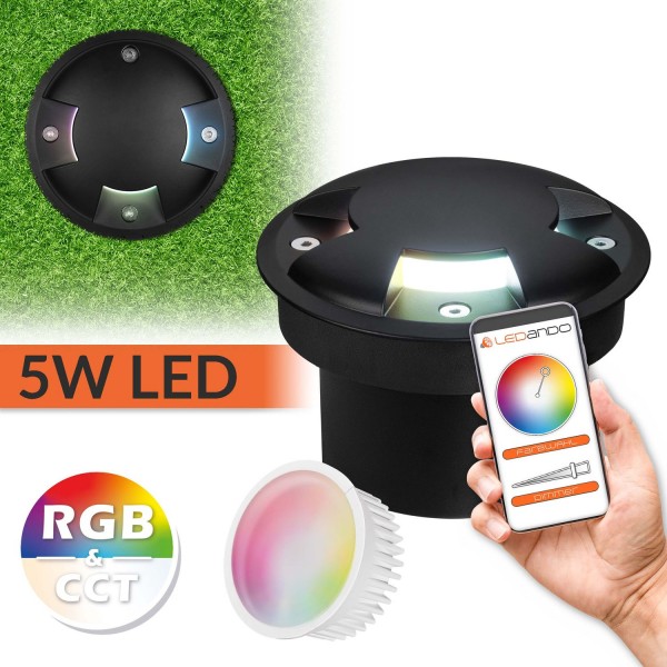 5W WiFi LED Bodeneinbaustrahler Set extra flach mit 3 Lichtauslässen - Smart per App steuerbar - RGB