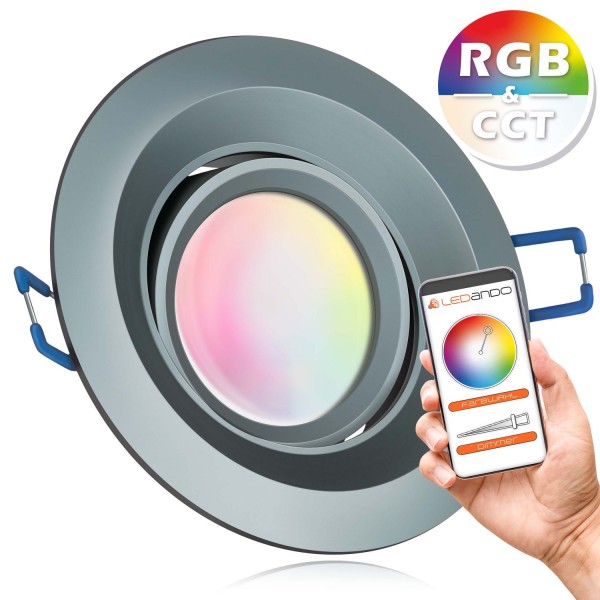 RGB - CCT LED Einbaustrahler Set extra flach in anthrazit mit 5W Leuchtmittel von LEDANDO- 16 Mio. F