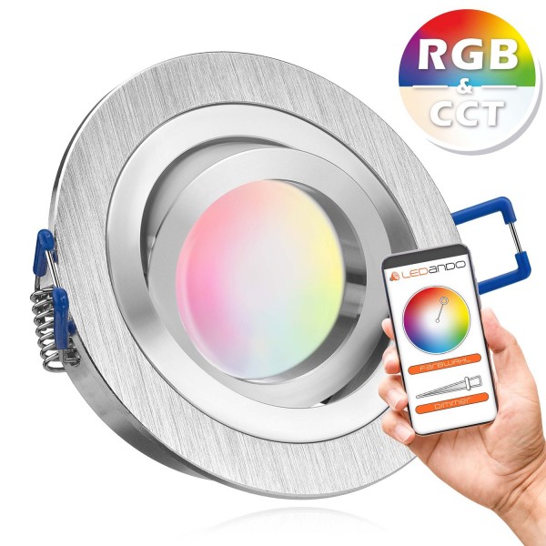 RGB - CCT LED Einbaustrahler Set extra flach in aluminium gebürstet mit 5W Leuchtmittel von LEDANDO-