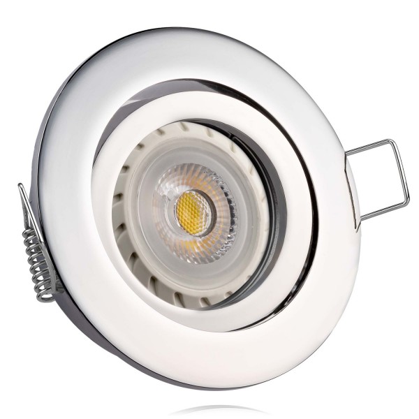LED Einbaustrahler Set Chrom mit 4000K LED GU10 Markenstrahler von LEDANDO - 7W - neutralweiss - 30°