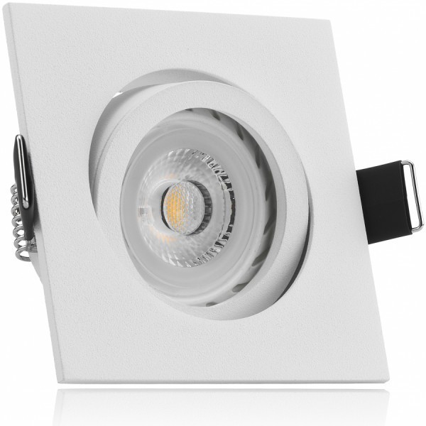 LED Einbaustrahler Set Weiß matt mit LED GU10 Markenstrahler von LEDANDO - 7W - warmweiss - 30° Abstrahlwinkel - schwenkbar - 50W Ersatz - A+ - LED Spot 7 Watt - Einbauleuchte LED eckig