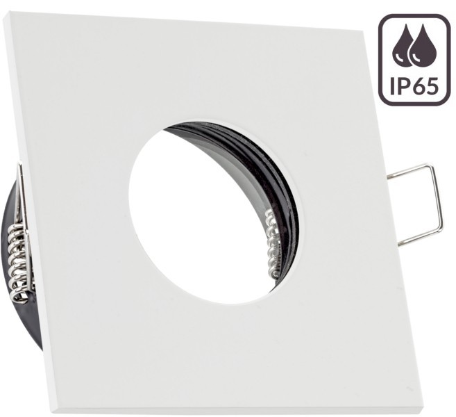 IP65 Aluminium-Einbaustrahler weiss / weiß eckig - für LED GU10, LED MR16 und LED GU5.3 - Badezimmer / Feuchtraum / Dusche geeignet - nicht schwenkbar