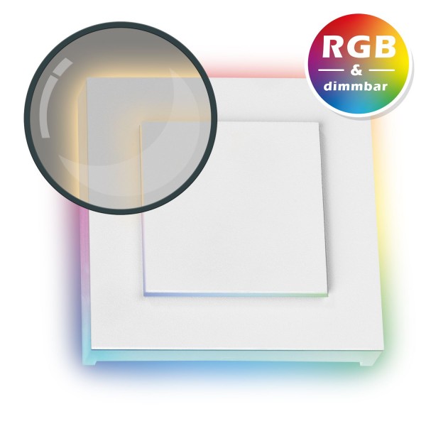 RGB LED Treppenbeleuchtung DUPLEX Weiß Eckig für Schalterdoseneinbau 60/68mm - 11 Farben + Warmweiß