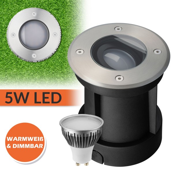 LED Bodeneinbaustrahler Set - Schwenkbar und Dimmbar - 5W LED GU10 von LEDANDO - warmweiß - rund - I