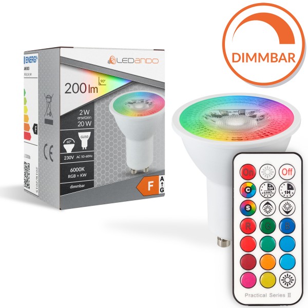 RGB GU10 LED Leuchtmittel 3W mit IR-Fernbedienung - 11 Farben + Kaltweiss - Dimmbar