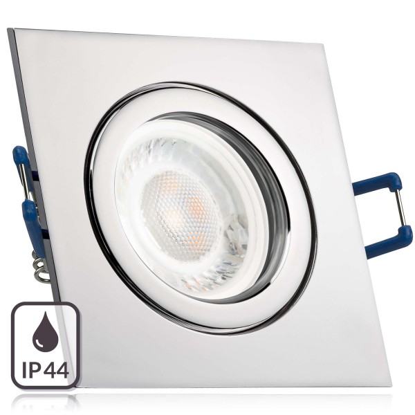 IP44 LED Einbaustrahler Set extra flach in chrom mit 5W Leuchtmittel von LEDANDO - 3000K warmweiß -