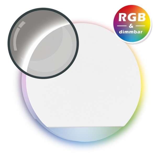 RGB LED Treppenbeleuchtung KID aus Aluminium in weiß rund für Schalterdoseneinbau 60/68mm - 11 Farbe