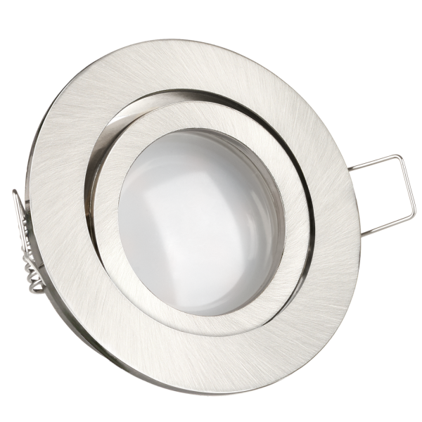 LED Einbaustrahler Set Silber gebürstet mit LED GU10 Markenstrahler von LEDANDO - 5W - schwenkbar - warmweiss - 120° Abstrahlwinkel - A+ - 35W Ersatz - Milchglasoptik