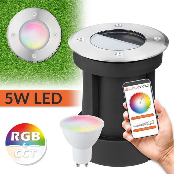 5W WiFi LED Bodeneinbaustrahler Set - Smart per App steuerbar - RGB + CCT - Tuya Dimmbar GU10 rund