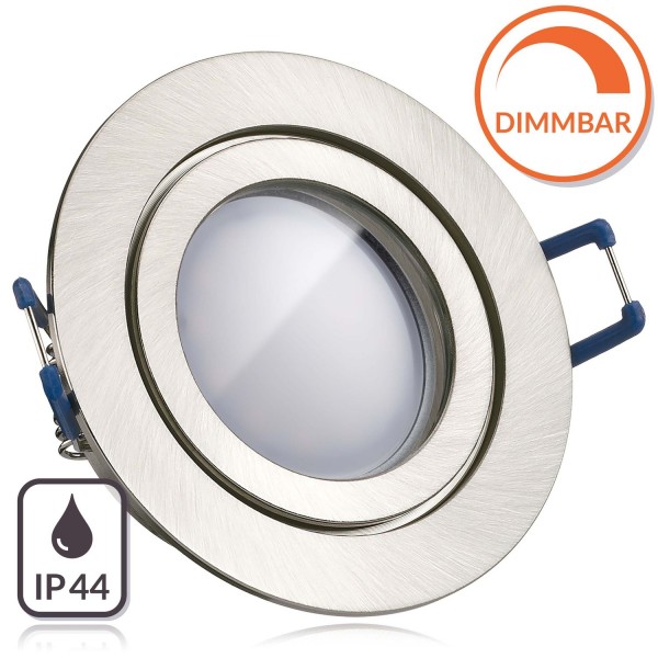 IP44 LED Einbaustrahler Set EXTRA FLACH (35mm) in Silber gebürstet mit LED Markenleuchtmittel von LE