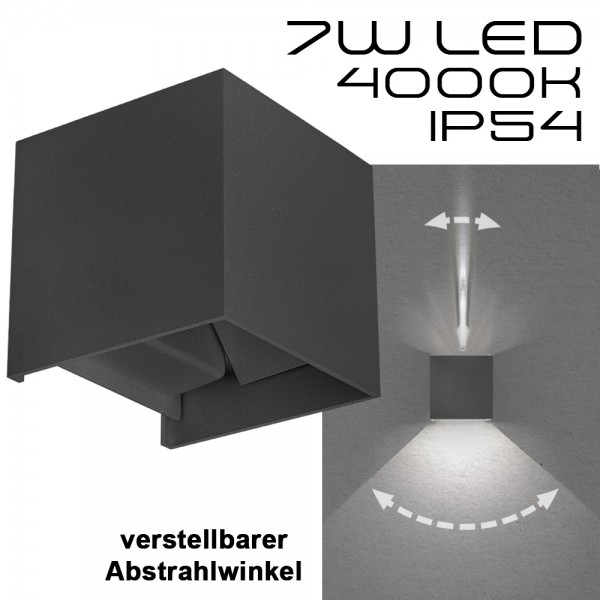 Hochwertige graue LED Wandleuchte UpDown 7W - Abstrahlwinkel verstellbar - Für den Innen- und Außenb