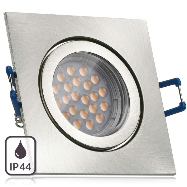 IP44 LED Einbaustrahler Set Silber gebürstet mit LED GU5.3 / MR16 Markenstrahler von LEDANDO - 5W -