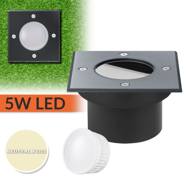 Flacher LED Bodeneinbaustrahler Anthrazit RAL7016 mit tauschbarem LED Leuchtmittel von LEDANDO - 5W