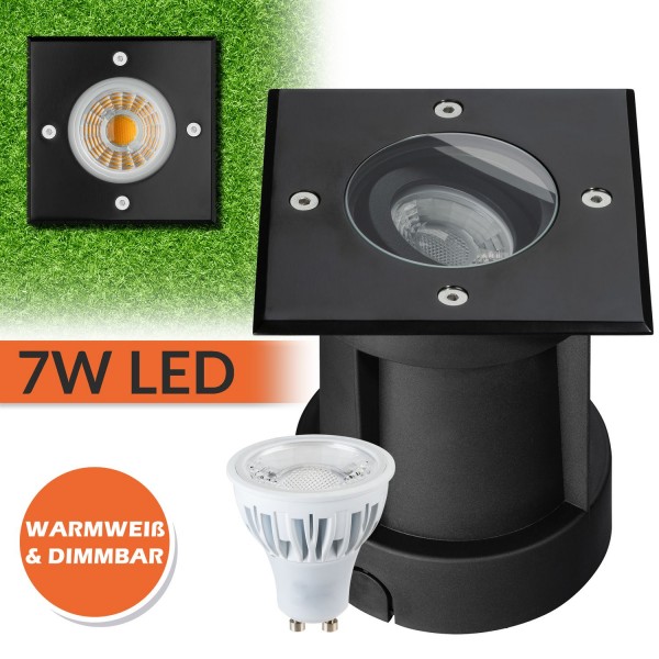 LED Bodeneinbaustrahler Set - Schwenkbar und Dimmbar - Schwarz - 7W LED GU10 von LEDANDO - warmweiß