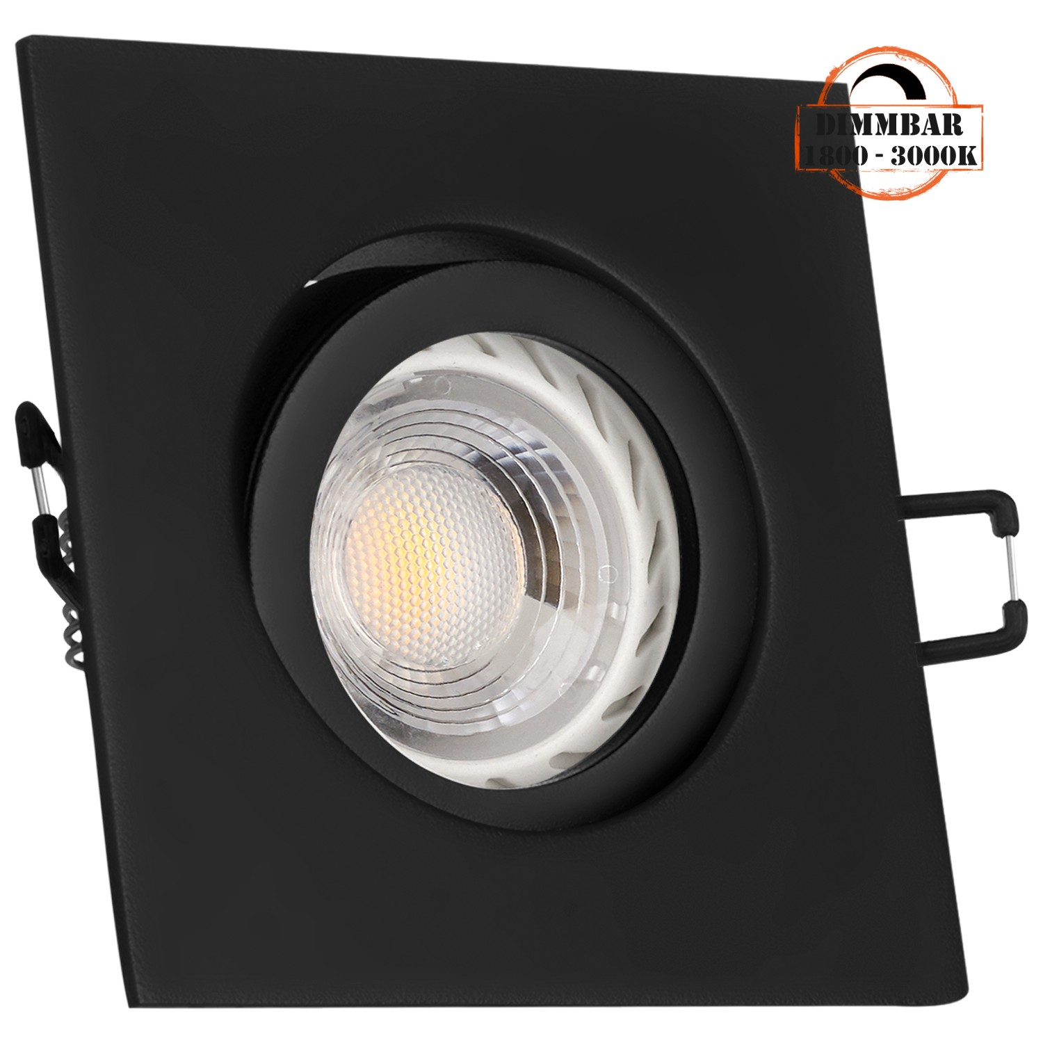 LED Einbaustrahler Set GU10 in schwarz matt mit 5,5W LED von LEDANDO -  dimmbare Farbtemperatur 1800-3000K warmweiß - 50W Ersatz - eckig | LEDANDO  Onlineshop