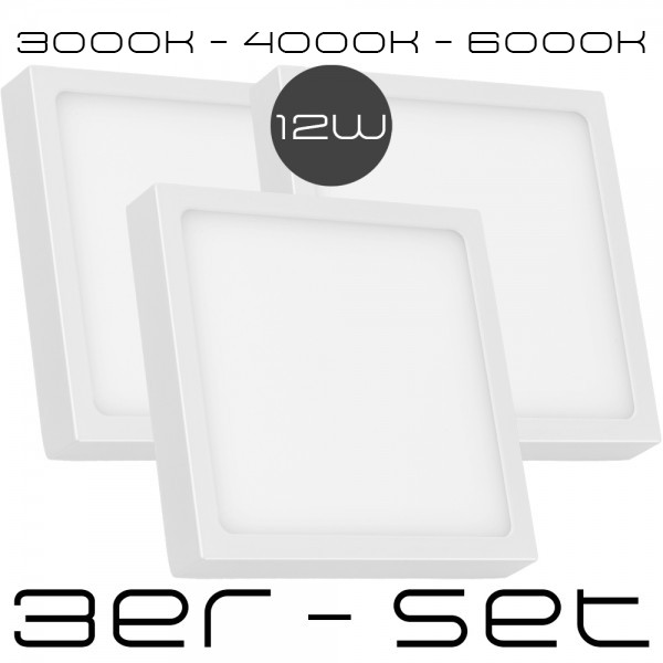 3er Sparset - 12W LED CCT Aufbaustrahler Ultra Flach - nur 2,4 cm - Eckig - LED Panel - Lichtfarbe e