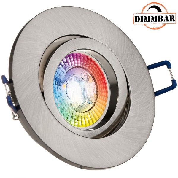 RGB LED Einbaustrahler Set extra flach in silber gebürstet mit 3W LED von LEDANDO - 11 Farben + Warm