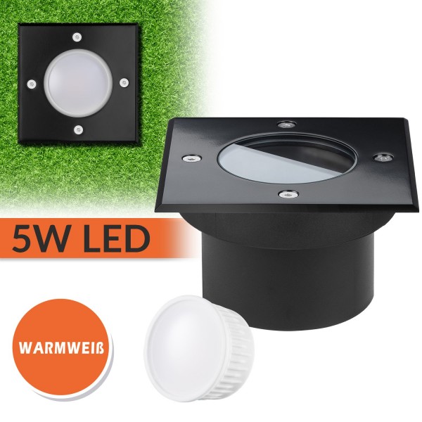 Flacher schwarzer LED Bodeneinbaustrahler mit tauschbarem LED Leuchtmittel von LEDANDO - 5W - warmwe