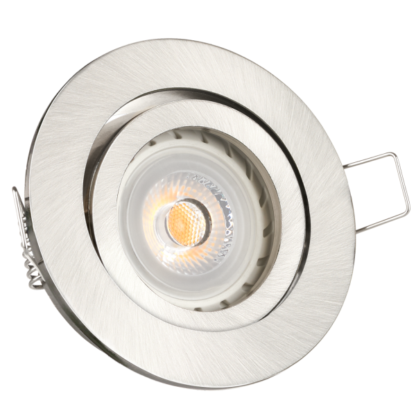 LED Einbaustrahler Set Silber gebürstet mit LED GU10 Markenstrahler von LEDANDO - 7W - schwenkbar - warmweiss - 30° Abstrahlwinkel - A+ - 50W Ersatz - LED Einbauleuchte 7 Watt