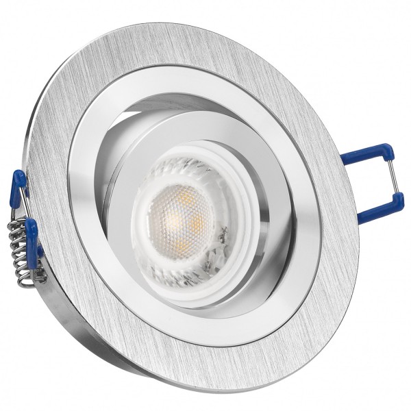 LED Einbaustrahler Set extra flach in aluminium gebürstet mit 5W Leuchtmittel von LEDANDO - 4000K ne
