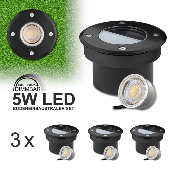 3er Set Flacher LED Bodeneinbaustrahler - Dimmbare Farbtemperatur - mit tauschbarem LED Leuchtmittel