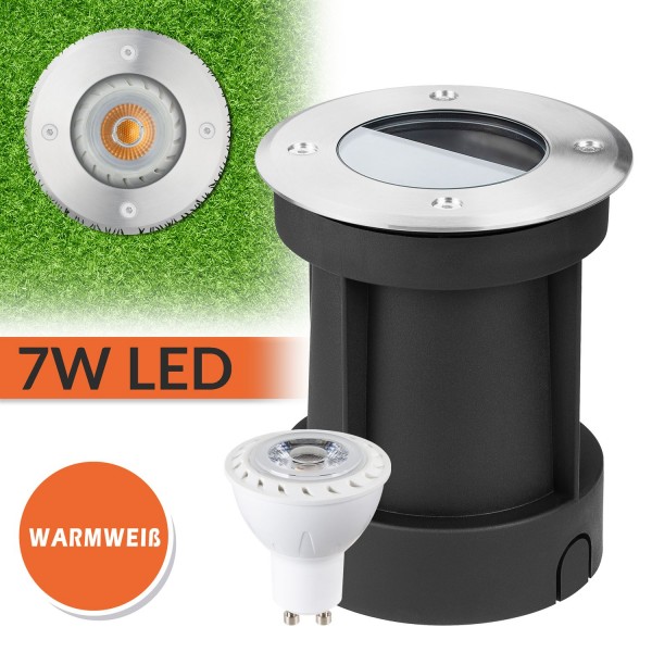 LED Bodeneinbaustrahler Set mit LED GU10 Markenstrahler von LEDANDO - 7W - 530lm - warmweiß - rund -