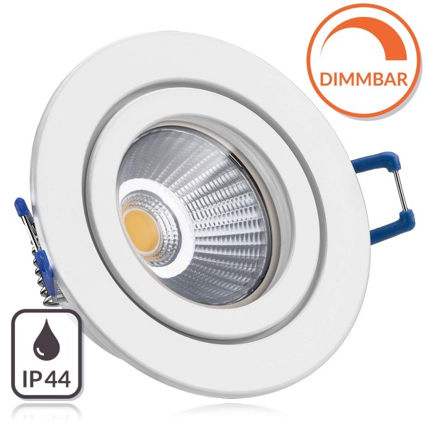 IP44 LED Einbaustrahler Set extra flach in weiß mit 6,5W Leuchtmittel von LEDANDO - 3000K Warmweiß -