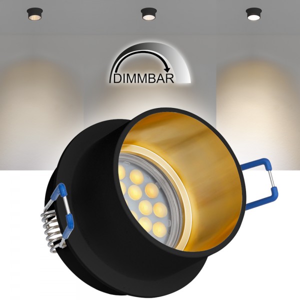 LED Einbaustrahler Set Schwarz / Gold mit LED GU10 Markenstrahler von LEDANDO - 5W DIMMBAR - warmwei