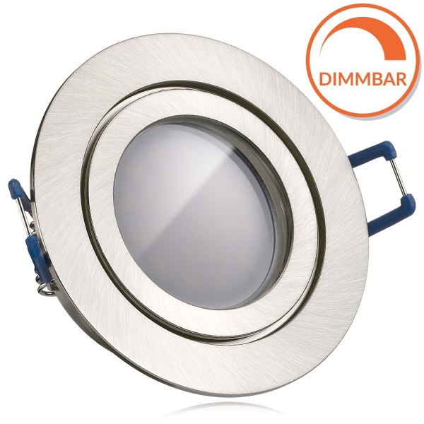 IP44 LED Einbaustrahler Set Silber gebürstet mit LED GU10 Markenstrahler von LEDANDO - 5W DIMMBAR -