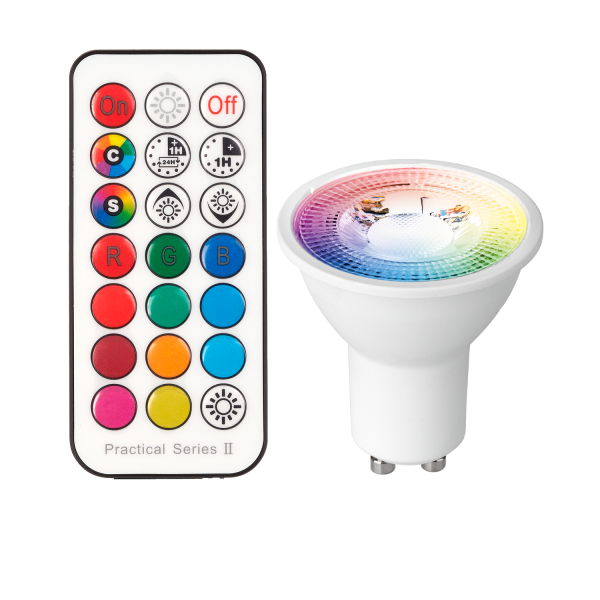 RGB GU10 LED Leuchtmittel 5W mit IR-Fernbedienung - 11 Farben + CCT Warmweiss bis Kaltweiss- Dimmbar