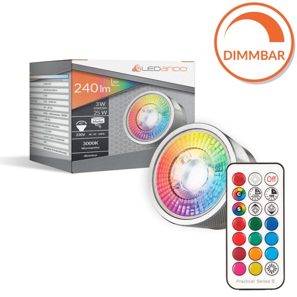 RGB LED SPOT 5W mit dimmbarer Farbtemperatur - 11 Farben + CCT Warmweiß Kaltweiß Neutralweiß - Dimmb