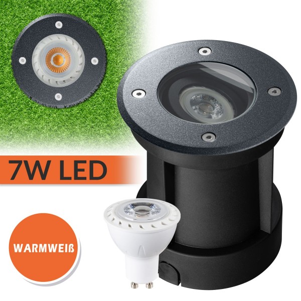 LED Bodeneinbaustrahler Set - Schwenkbar - Eisenglimmer grau DB703 - 7W LED GU10 von LEDANDO - warmw