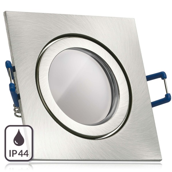 IP44 LED Einbaustrahler Set Silber gebürstet mit LED GU10 Markenstrahler von LEDANDO - 5W - warmweis