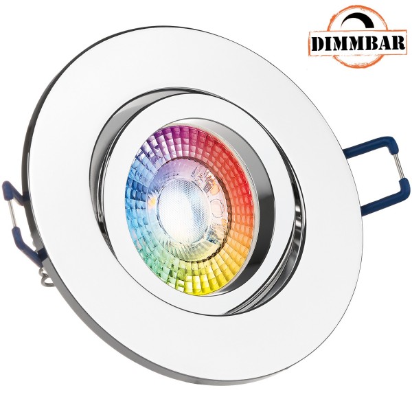 RGB LED Einbaustrahler Set extra flach in chrom mit 3W LED von LEDANDO - 11 Farben + Kaltweiß - inkl