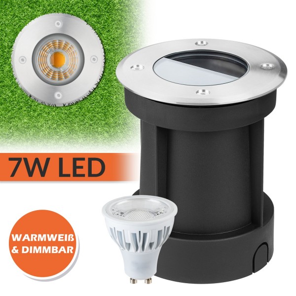 LED Bodeneinbaustrahler Set mit LED GU10 Markenstrahler von LEDANDO - 7W - 570m - warmweiß - rund -