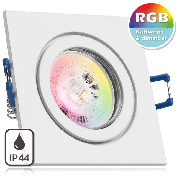 IP44 RGB LED Einbaustrahler Set GU10 in weiß mit 3W LED von LEDANDO - 11 Farben + Kaltweiß - inkl. F