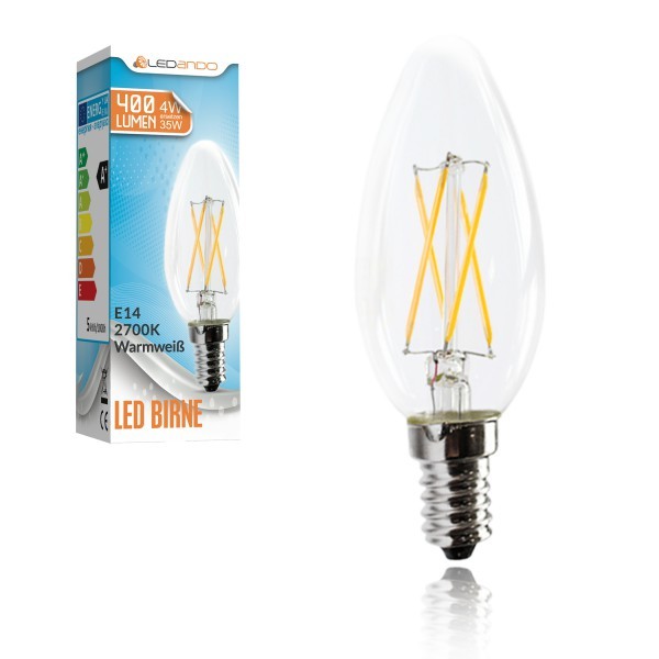 LEDANDO E14 LED Kerze - 4 Watt - 400lm - warmweiß - ca. 35W Ersatz - 2700K - 360° Abstrahlwinkel - LED Lampe - LED Leuchtmittel