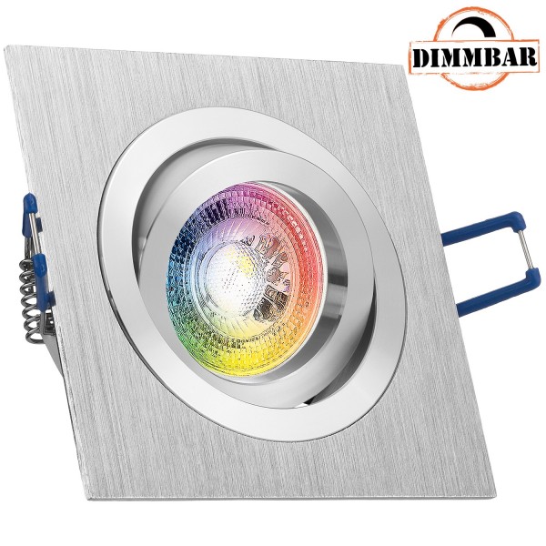 RGB LED Einbaustrahler Set GU10 in aluminium gebürstet mit 3W LED von LEDANDO - 11 Farben + Kaltweiß