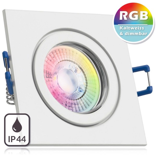 IP44 RGB LED Einbaustrahler Set extra flach in weiß mit 3W LED von LEDANDO - 11 Farben + Kaltweiß -