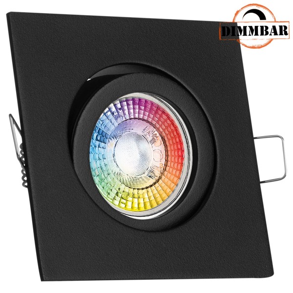 RGB LED Einbaustrahler Set extra flach in schwarz mit 3W LED von LEDANDO - 11 Farben + Warmweiß - in