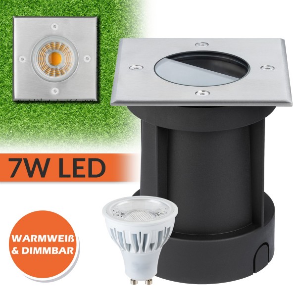 LED Bodeneinbaustrahler Set mit LED GU10 Markenstrahler von LEDANDO - 7W - 570m - warmweiß - eckig -