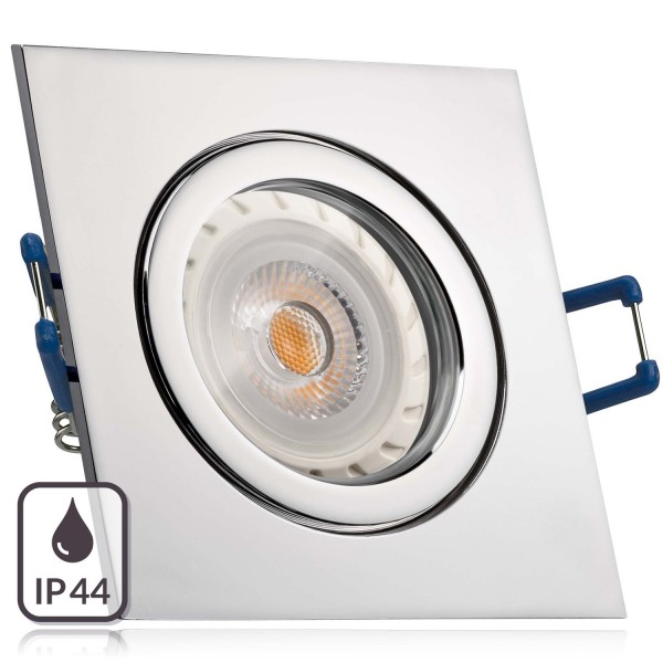 IP44 LED Einbaustrahler Set Chrom mit LED GU10 Markenstrahler von LEDANDO - 7W - warmweiss - 30° Abs