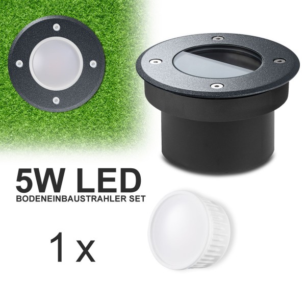 Flacher LED Bodeneinbaustrahler mit tauschbarem LED Leuchtmittel von LEDANDO - 5W - neutralweiß - IP