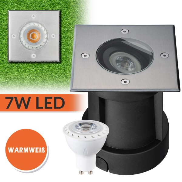 LED Bodeneinbaustrahler Set - Schwenkbar - 7W LED GU10 von LEDANDO - warmweiß - eckig - IP67