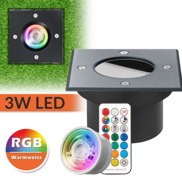 Flacher LED RGB Bodeneinbaustrahler mit tauschbarem RGB Leuchtmittel von LEDANDO - RAL7016 Anthrazit
