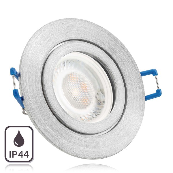 IP44 LED Einbaustrahler Set extra flach in aluminium matt mit 5W Leuchtmittel von LEDANDO - 3000K wa