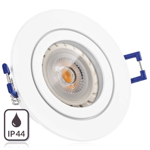 IP44 LED Einbaustrahler Set Weiß matt mit LED GU10 Markenstrahler von LEDANDO - 7W - warmweiss - 30°