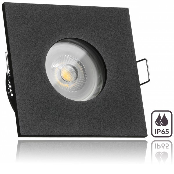 IP65 LED Einbaustrahler Set Schwarz mit LED GU10 Markenstrahler von LEDANDO - 7W - warmweiss - 30° A