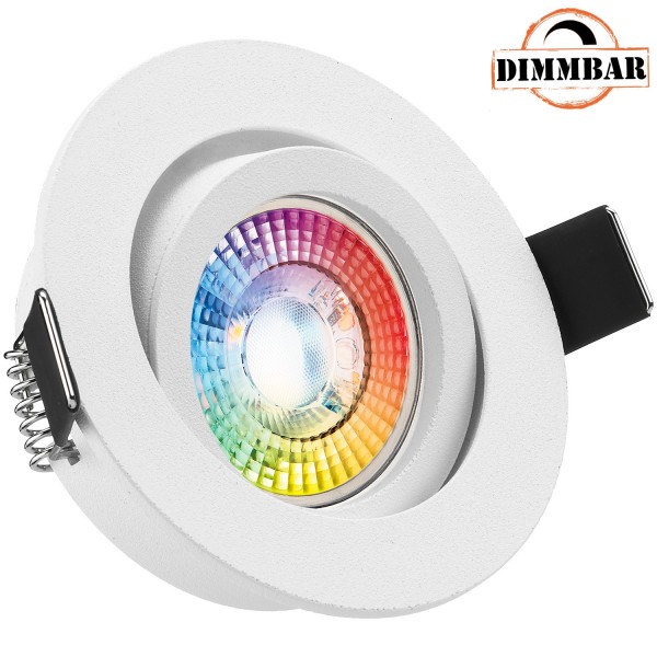 RGB LED Einbaustrahler Set extra flach in weiß matt mit 3W LED von LEDANDO - 11 Farben + Kaltweiß -