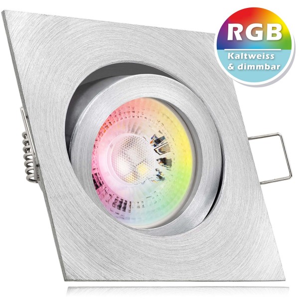 RGB LED Einbaustrahler Set GU10 in aluminium matt mit 3W LED von LEDANDO - 11 Farben + Kaltweiß - in